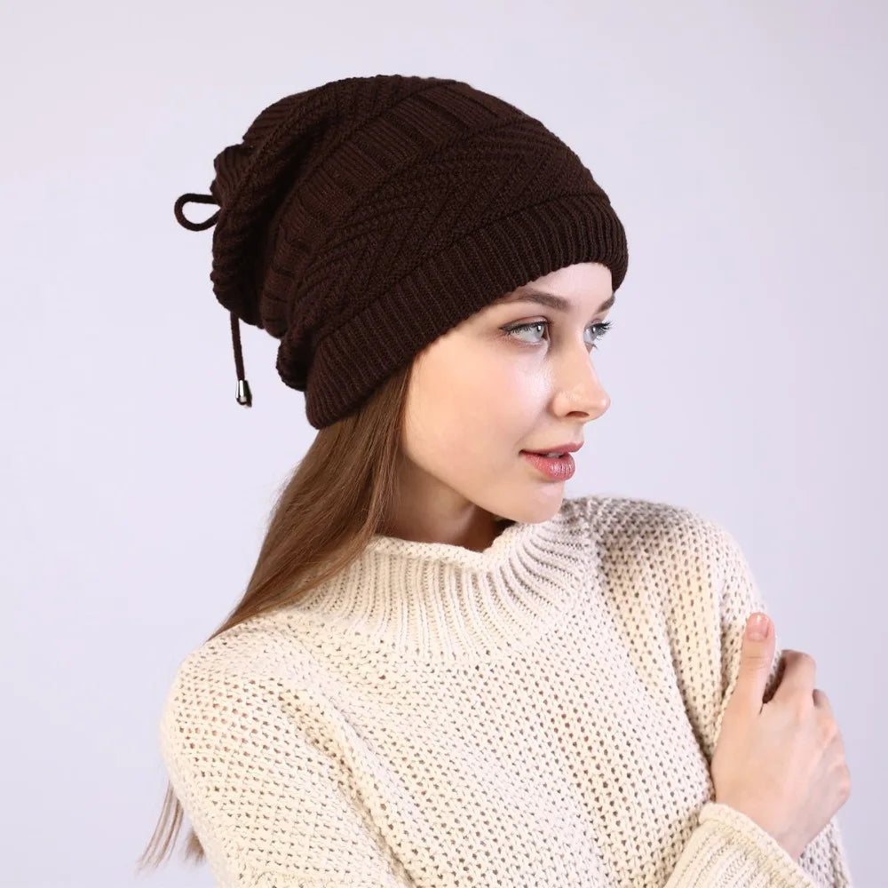fashion women stretchy knitted Skullies Beanies Hat solid snood scarf warm Beanie For womem Autumn winter Female Beanie cap
