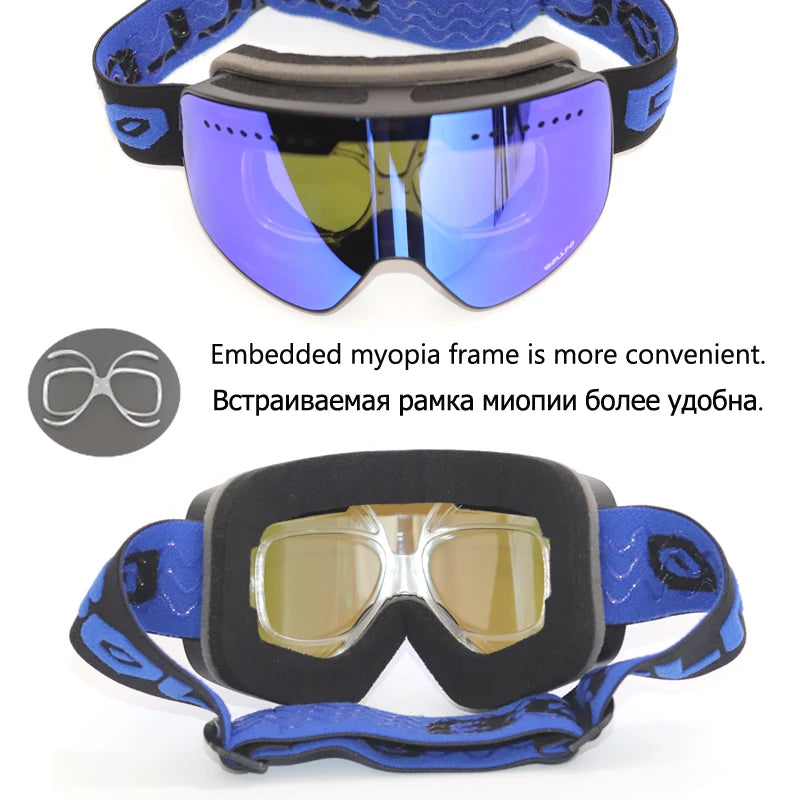Ski Goggles Snowboard Mask For Men Women Skiing Eyewear UV400 Snow Protection Over Glasses Magnetic Mountaineering Glasses