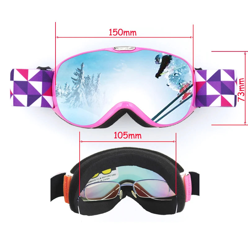 Kids Ski Goggles for Age 4-14 Anti-fog Double Layer UV400 Snow Eyewear Outdoor Sports Winter Snowboard Children Skiing Glasses