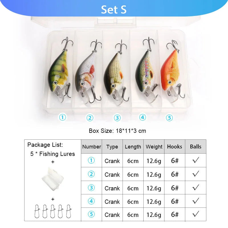 VTAVTA 5pcs Fishing Lures Set Wobblers Crankbaits Fishing Box For Wobblers Swimbait Artificial Bait Kit Hard Lure Fishing Tackle