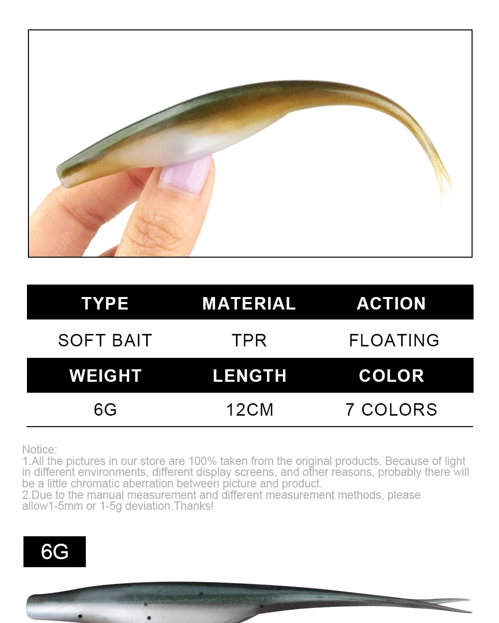 Spinpoler 4.72" Soft Plastic TPR Floating Fluke Jerk Minnow Bait Shad Minnow Silicone Plastic Artificial Swimbait Freshwater 5pc