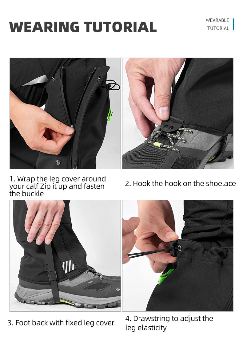 ROCKBROS Outdoor Waterproof Legging Gaiters Hiking Skiing Trekking Desert Leg Cover Boots Shoes Covers Legs Protection Guard