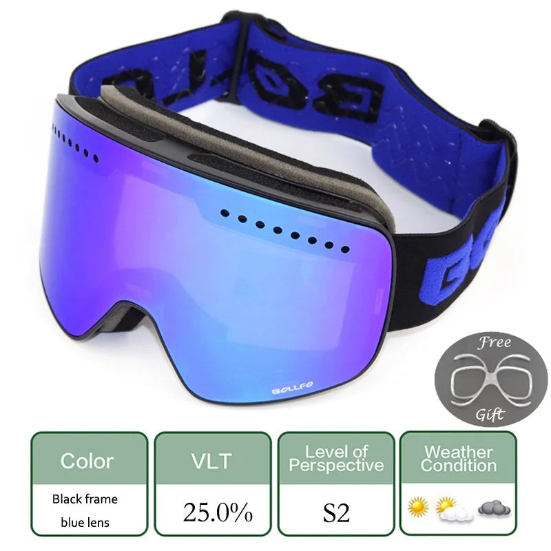 Ski Goggles Snowboard Mask For Men Women Skiing Eyewear UV400 Snow Protection Over Glasses Magnetic Mountaineering Glasses