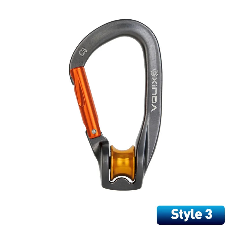 Xinda Outdoor Pulley Carabiner Mountaineering Safety Buckle Lock Cross Strop Equipment Bearing Pulley Hook