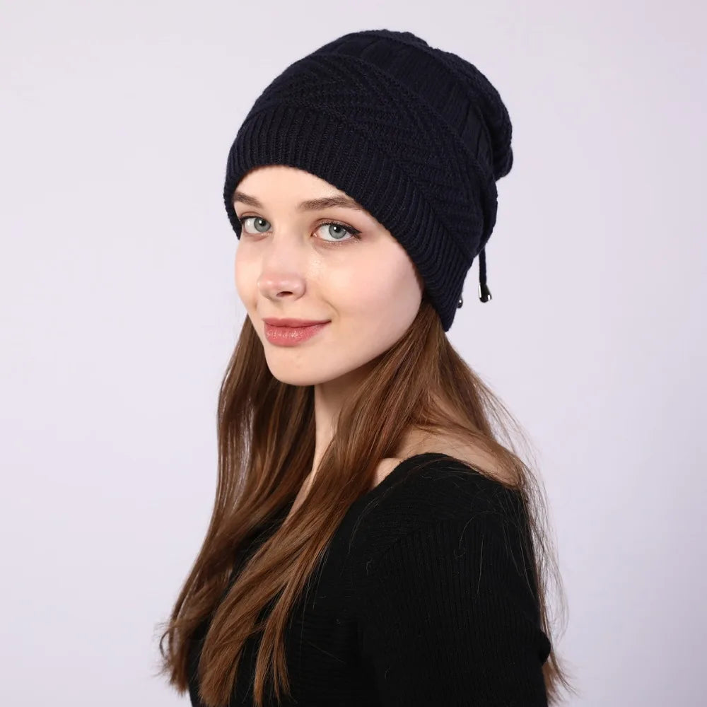 fashion women stretchy knitted Skullies Beanies Hat solid snood scarf warm Beanie For womem Autumn winter Female Beanie cap