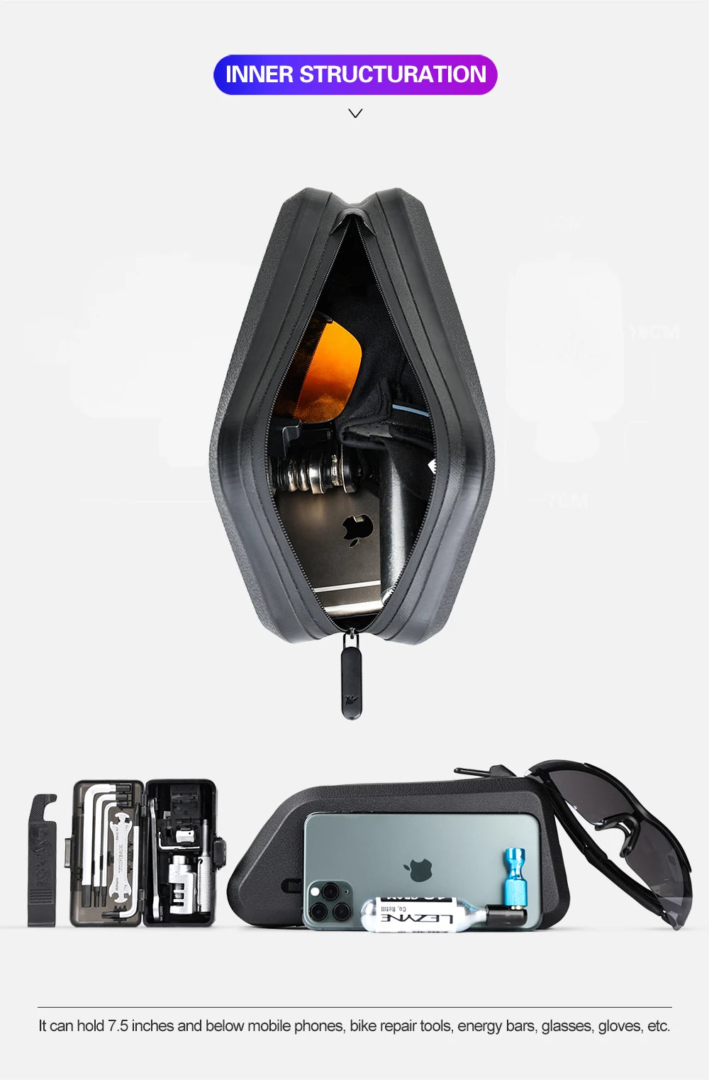 Rhinowalk 1.5L Waterproof Top Tube Bicycle Bag Hard Shell Bike Bag Stable Cycling Frame Bag Bike Accessories for  Road bike