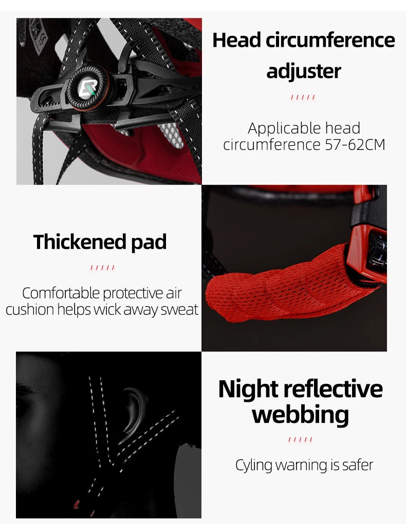 ROCKBROS Bike Headlamp Night Cycling Helmet With Glowing Headlight Warning Light MTB Bicycle Helmet Rechargeable Sport SafetyCap