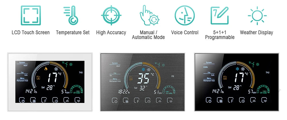TUYA Wi-Fi Smart Large Colorful Screen Room Programmable Air Thermostat WIFI for Switch Heating Cooler Bridge Voice Alexa