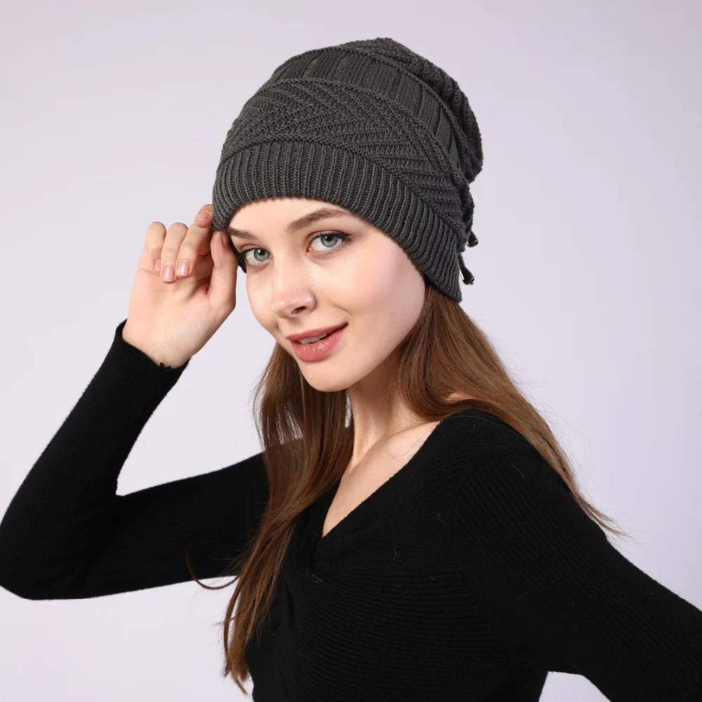 fashion women stretchy knitted Skullies Beanies Hat solid snood scarf warm Beanie For womem Autumn winter Female Beanie cap