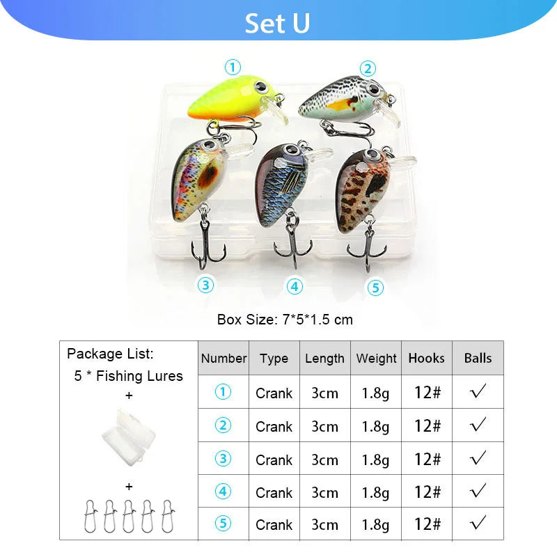 VTAVTA 5pcs Fishing Lures Set Wobblers Crankbaits Fishing Box For Wobblers Swimbait Artificial Bait Kit Hard Lure Fishing Tackle