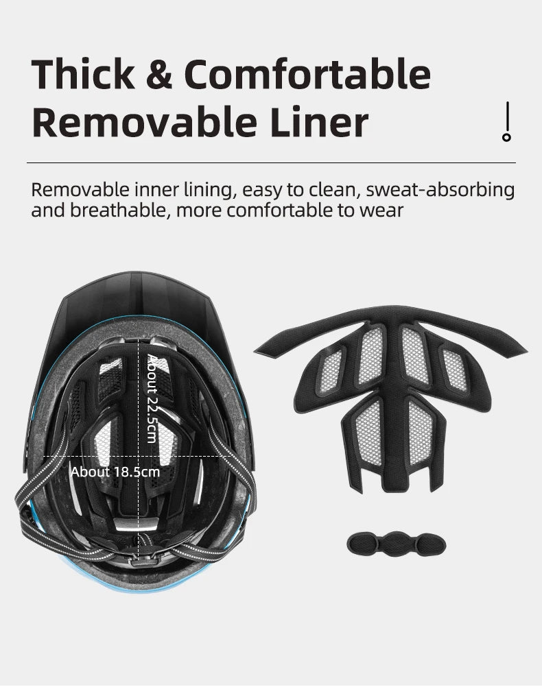 ROCKBROS Bike Headlamp Night Cycling Helmet With Glowing Headlight Warning Light MTB Bicycle Helmet Rechargeable Sport SafetyCap