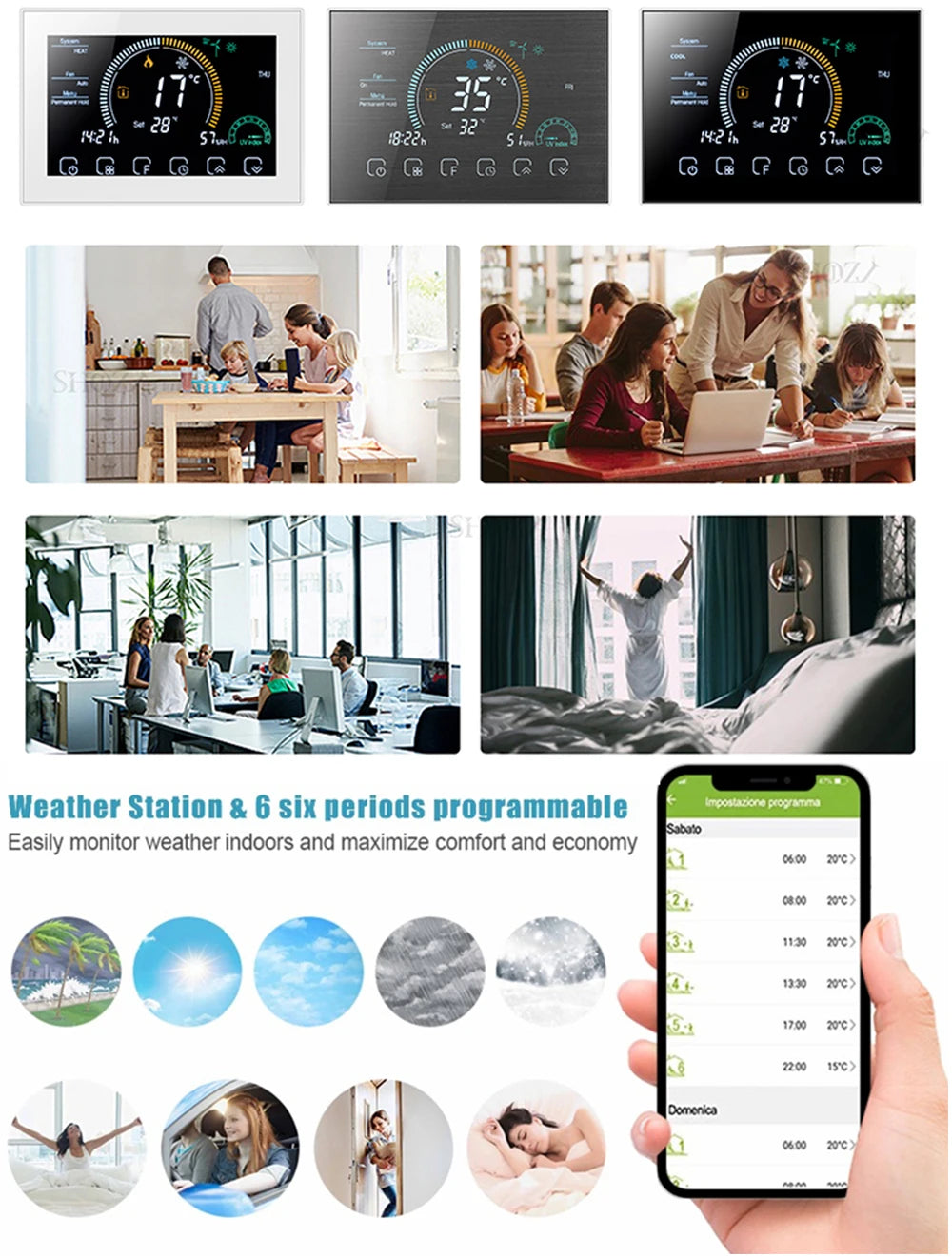 TUYA Wi-Fi Smart Large Colorful Screen Room Programmable Air Thermostat WIFI for Switch Heating Cooler Bridge Voice Alexa