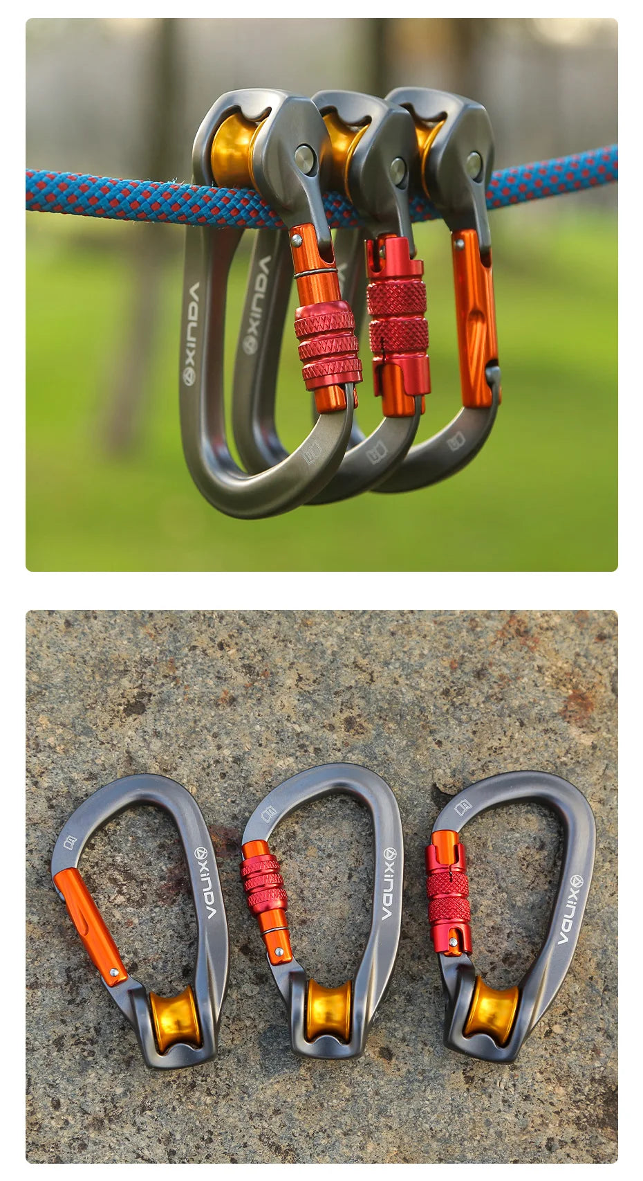 Xinda Outdoor Pulley Carabiner Mountaineering Safety Buckle Lock Cross Strop Equipment Bearing Pulley Hook