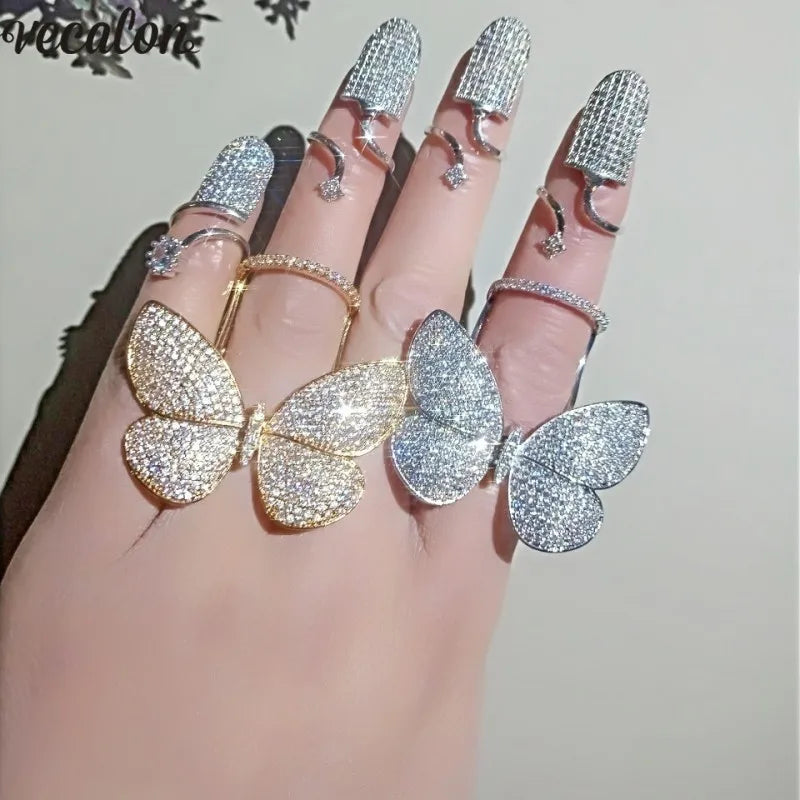 Flying butterfly Micro Pave 300pcs Lab Diamond cz Ring 925 Sterling silver Engagement Wedding band Rings for Women Party Jewelry