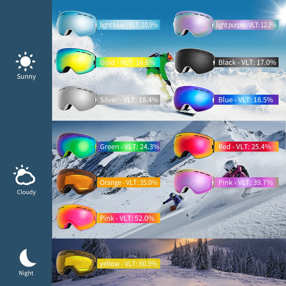 COPOZZ Men Women Brand Ski Goggles Snowboard Goggles Glasses For Skiing UV400 Protection Snow Glasses Anti-Fog Ski Mask Eyewear
