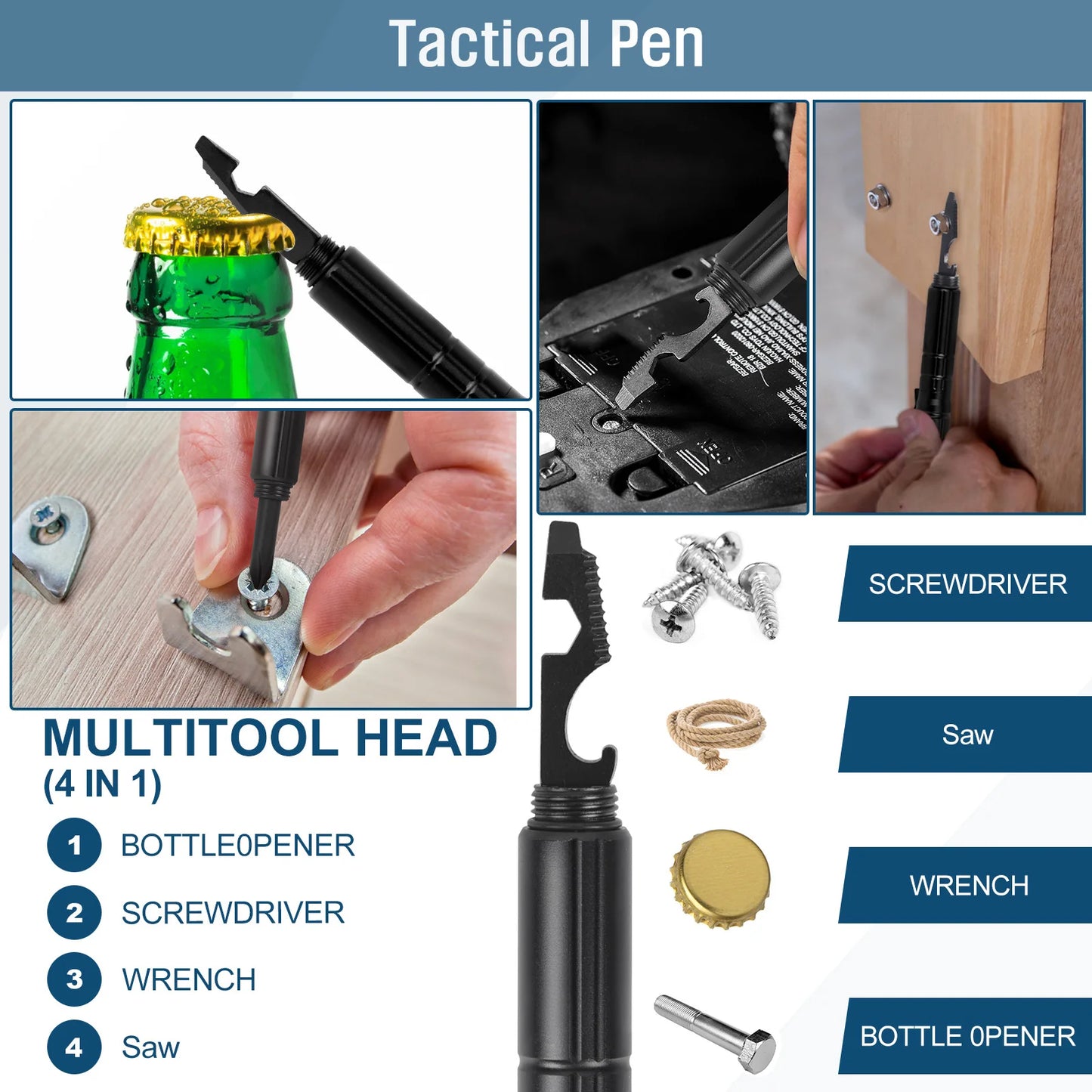 10-In-1 Multi Function Tactical Pen Emergency Flashlight Screwdriver Bottle Opener Outdoor Survival Self Defense Rescue EDC Tool
