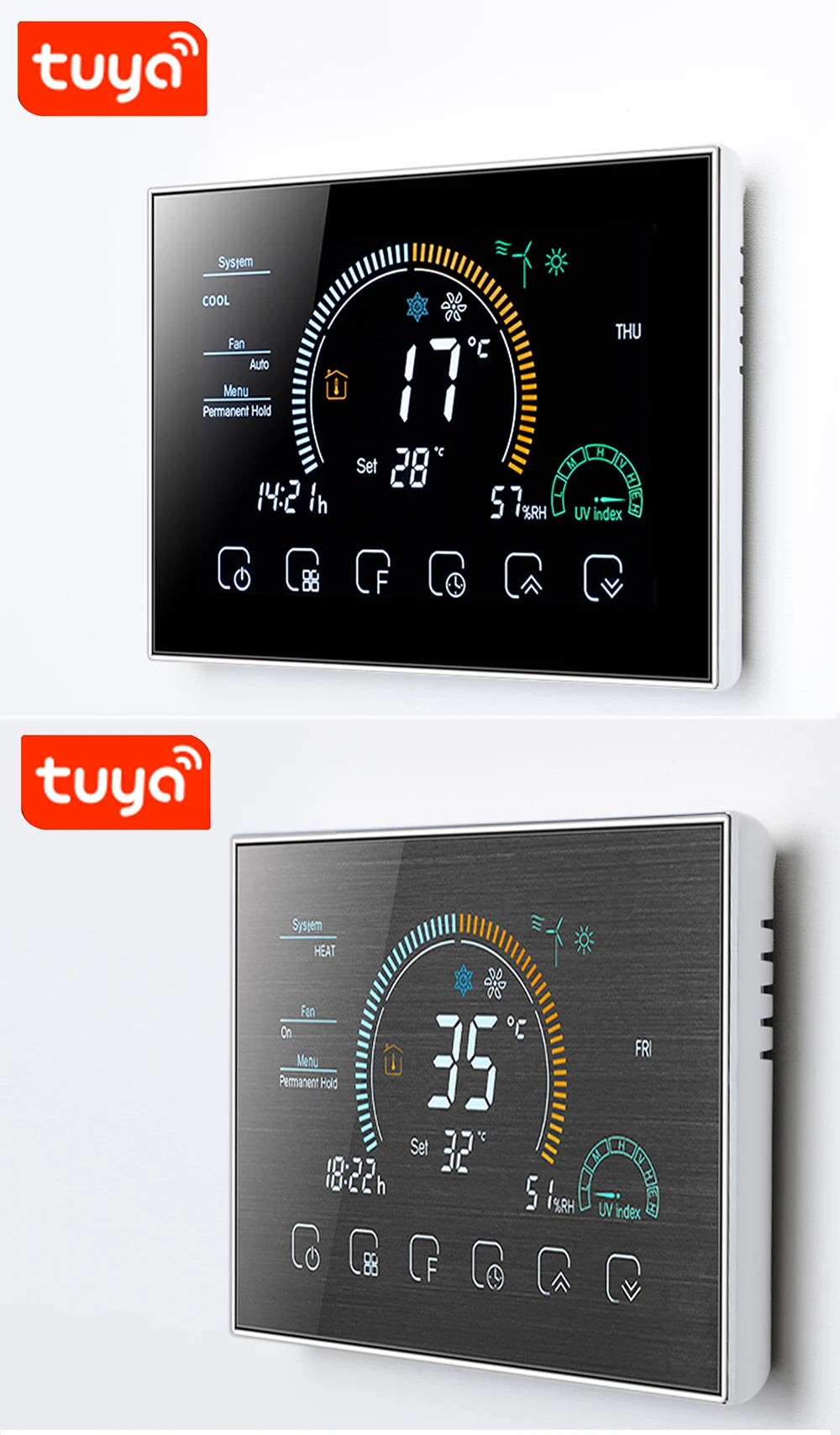 TUYA Wi-Fi Smart Large Colorful Screen Room Programmable Air Thermostat WIFI for Switch Heating Cooler Bridge Voice Alexa