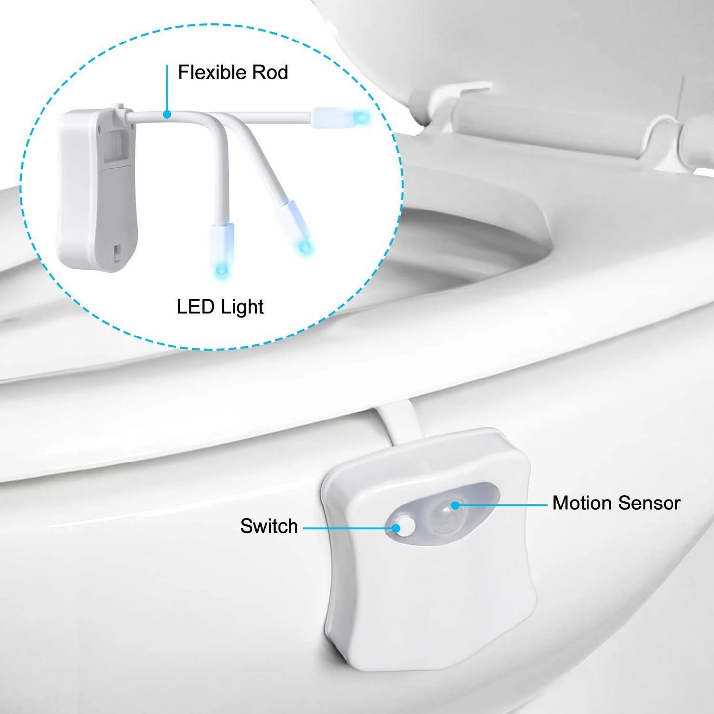 Automatic Motion Sensor Toilet Night Light, 16 Colors, Waterproof.