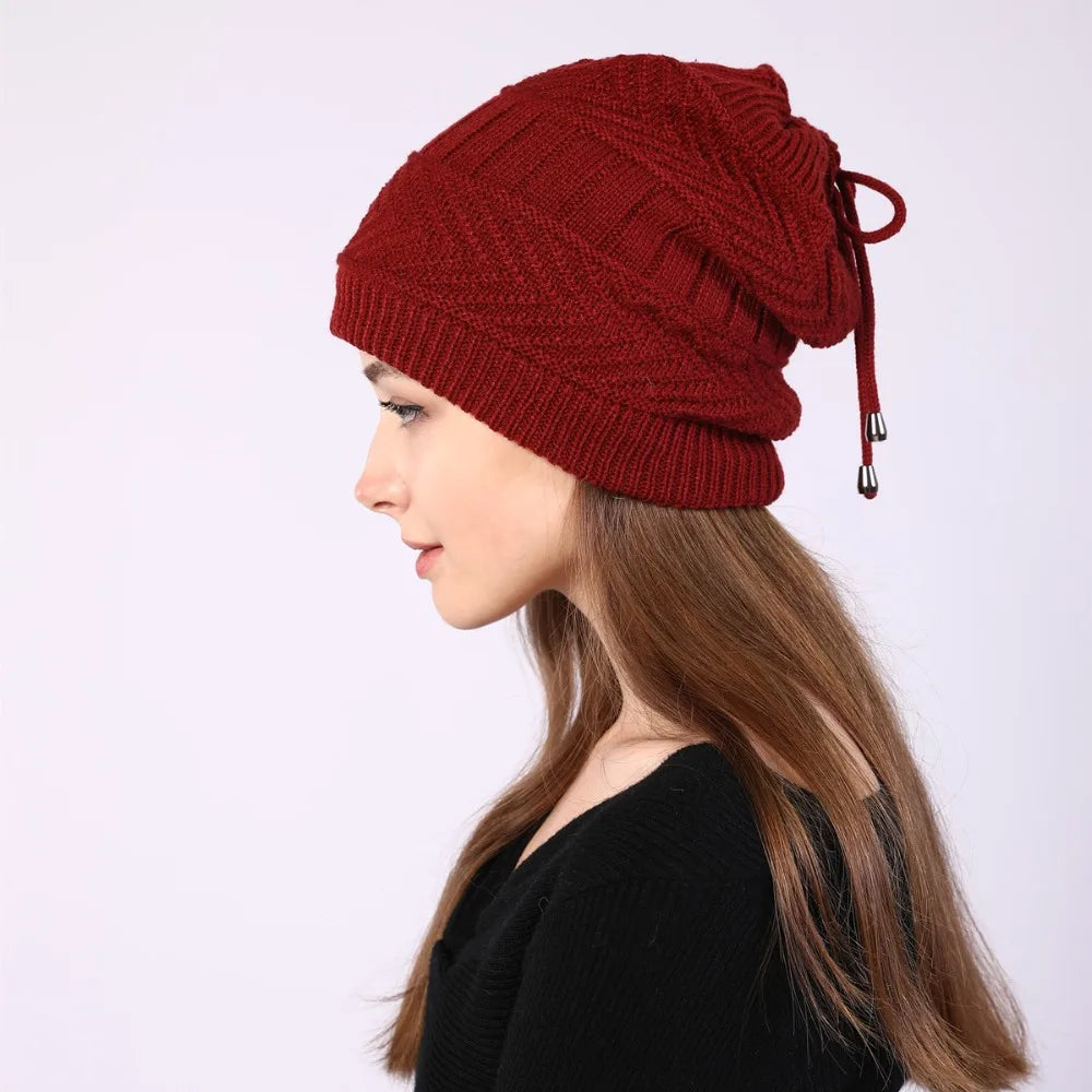 fashion women stretchy knitted Skullies Beanies Hat solid snood scarf warm Beanie For womem Autumn winter Female Beanie cap