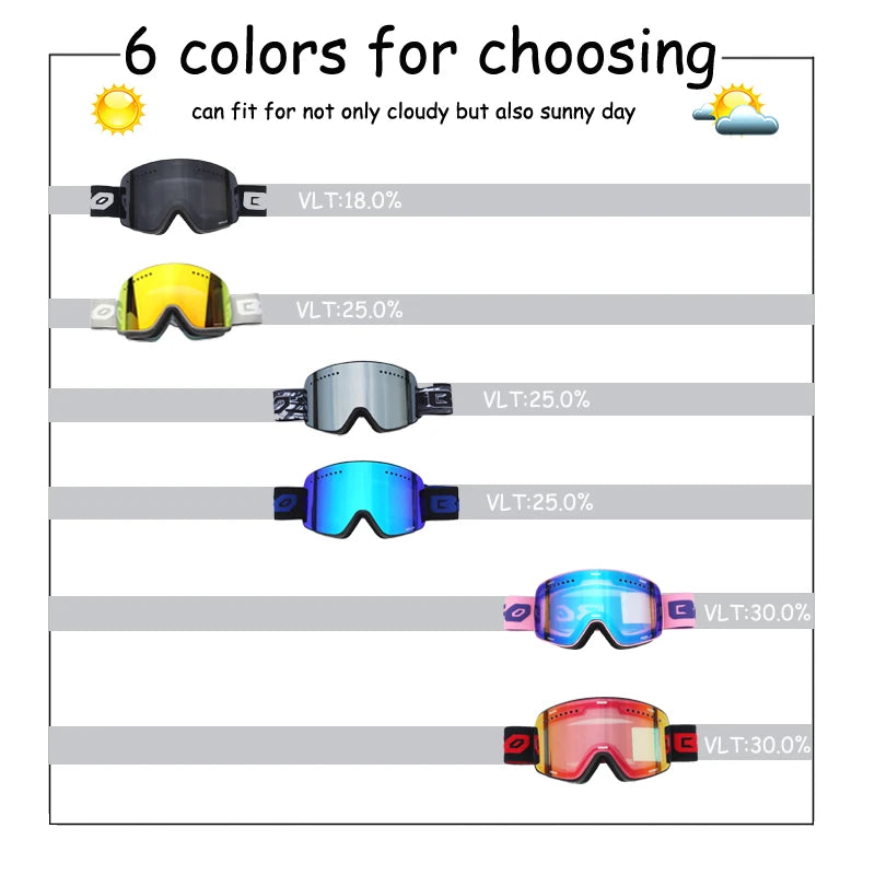 Ski Goggles Snowboard Mask For Men Women Skiing Eyewear UV400 Snow Protection Over Glasses Magnetic Mountaineering Glasses