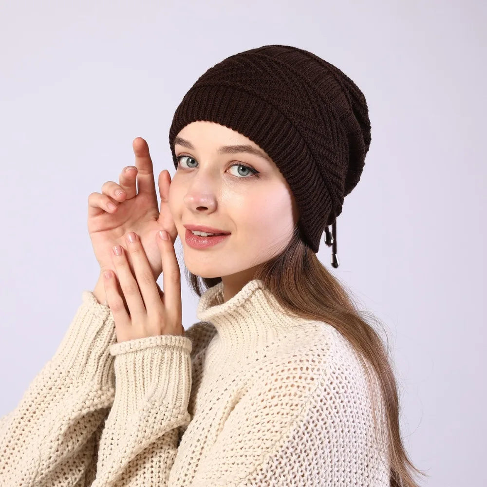 fashion women stretchy knitted Skullies Beanies Hat solid snood scarf warm Beanie For womem Autumn winter Female Beanie cap