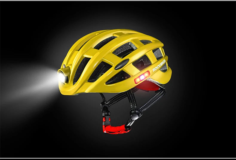 ROCKBROS Bike Headlamp Night Cycling Helmet With Glowing Headlight Warning Light MTB Bicycle Helmet Rechargeable Sport SafetyCap