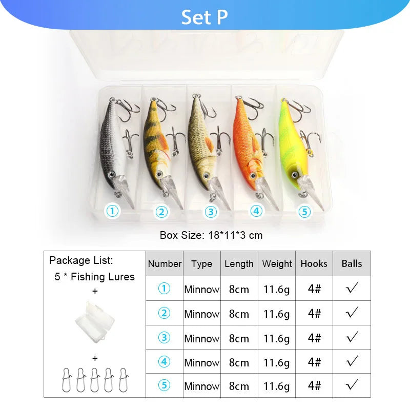 VTAVTA 5pcs Fishing Lures Set Wobblers Crankbaits Fishing Box For Wobblers Swimbait Artificial Bait Kit Hard Lure Fishing Tackle