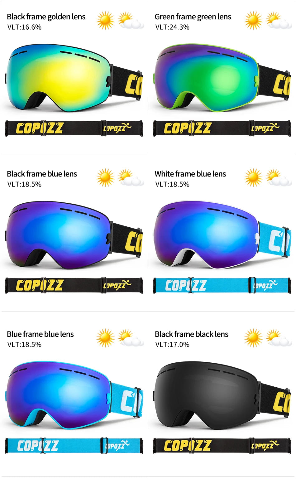 COPOZZ Men Women Brand Ski Goggles Snowboard Goggles Glasses For Skiing UV400 Protection Snow Glasses Anti-Fog Ski Mask Eyewear