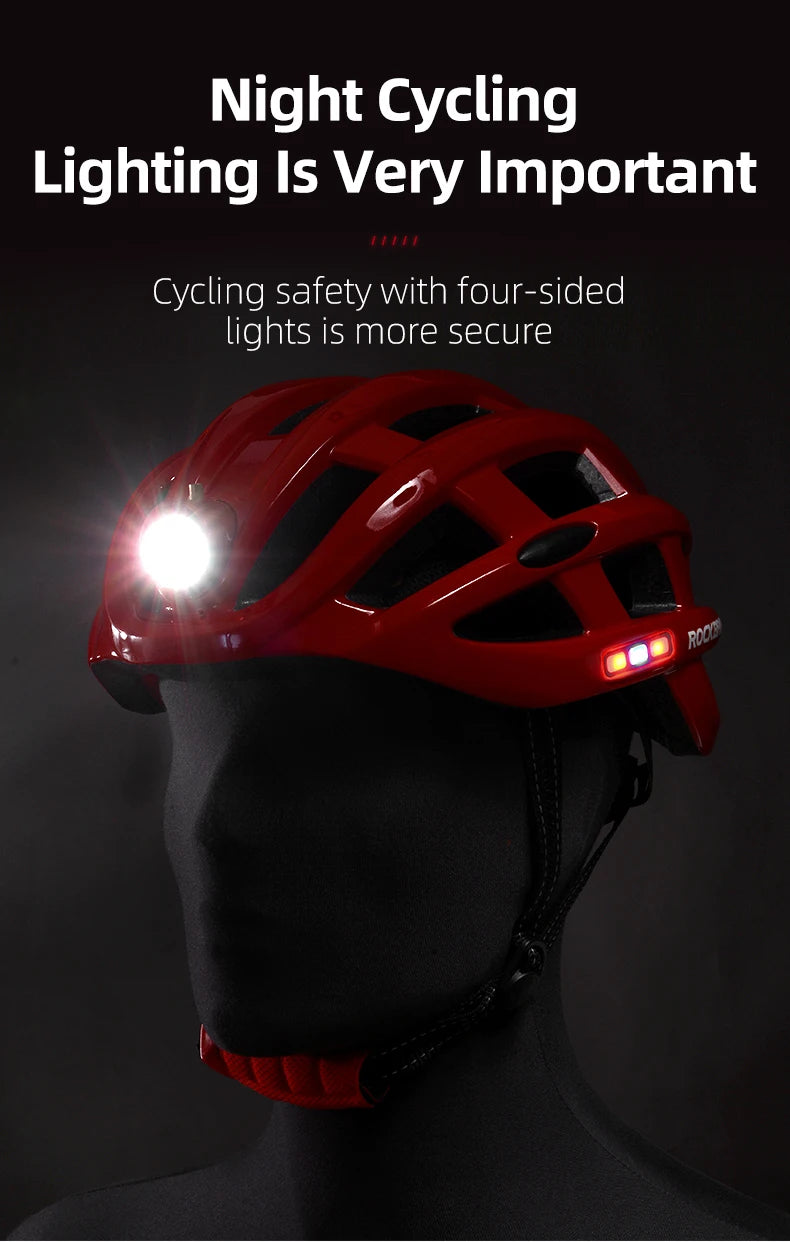 ROCKBROS Bike Headlamp Night Cycling Helmet With Glowing Headlight Warning Light MTB Bicycle Helmet Rechargeable Sport SafetyCap