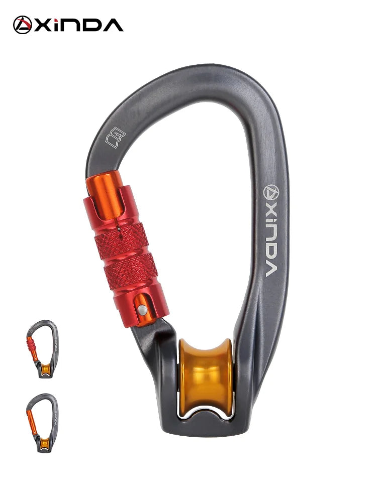 Xinda Outdoor Pulley Carabiner Mountaineering Safety Buckle Lock Cross Strop Equipment Bearing Pulley Hook