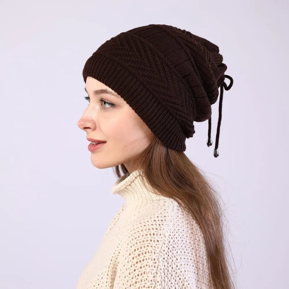 fashion women stretchy knitted Skullies Beanies Hat solid snood scarf warm Beanie For womem Autumn winter Female Beanie cap
