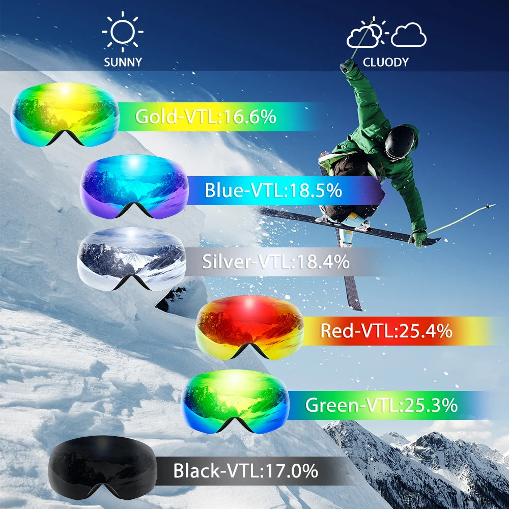 COPOZZ Outdoor Sports Ski Goggles UV400 Protection Ski Mask Male Female Anti-Fog Big Face Snow Glasses Snowboard Skiing Eyewear