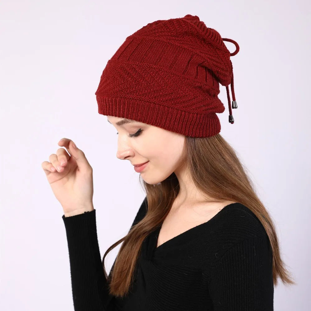 fashion women stretchy knitted Skullies Beanies Hat solid snood scarf warm Beanie For womem Autumn winter Female Beanie cap
