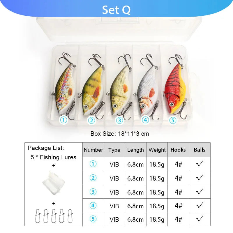 VTAVTA 5pcs Fishing Lures Set Wobblers Crankbaits Fishing Box For Wobblers Swimbait Artificial Bait Kit Hard Lure Fishing Tackle