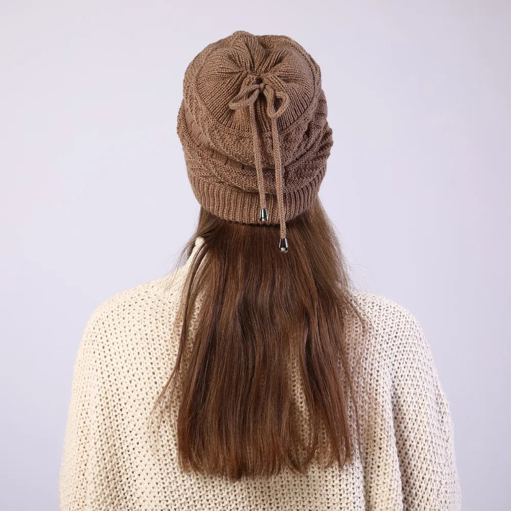fashion women stretchy knitted Skullies Beanies Hat solid snood scarf warm Beanie For womem Autumn winter Female Beanie cap