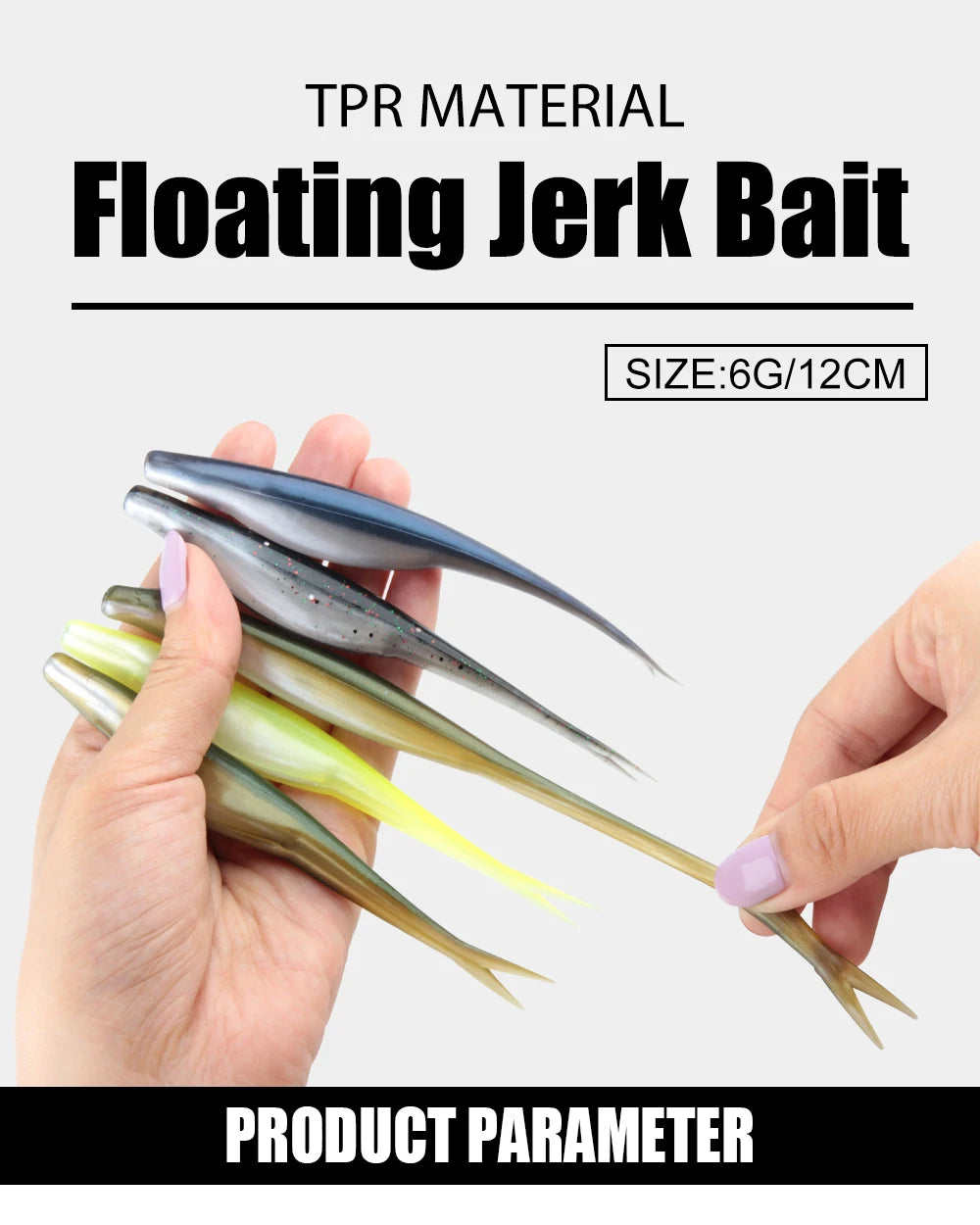 Spinpoler 4.72" Soft Plastic TPR Floating Fluke Jerk Minnow Bait Shad Minnow Silicone Plastic Artificial Swimbait Freshwater 5pc