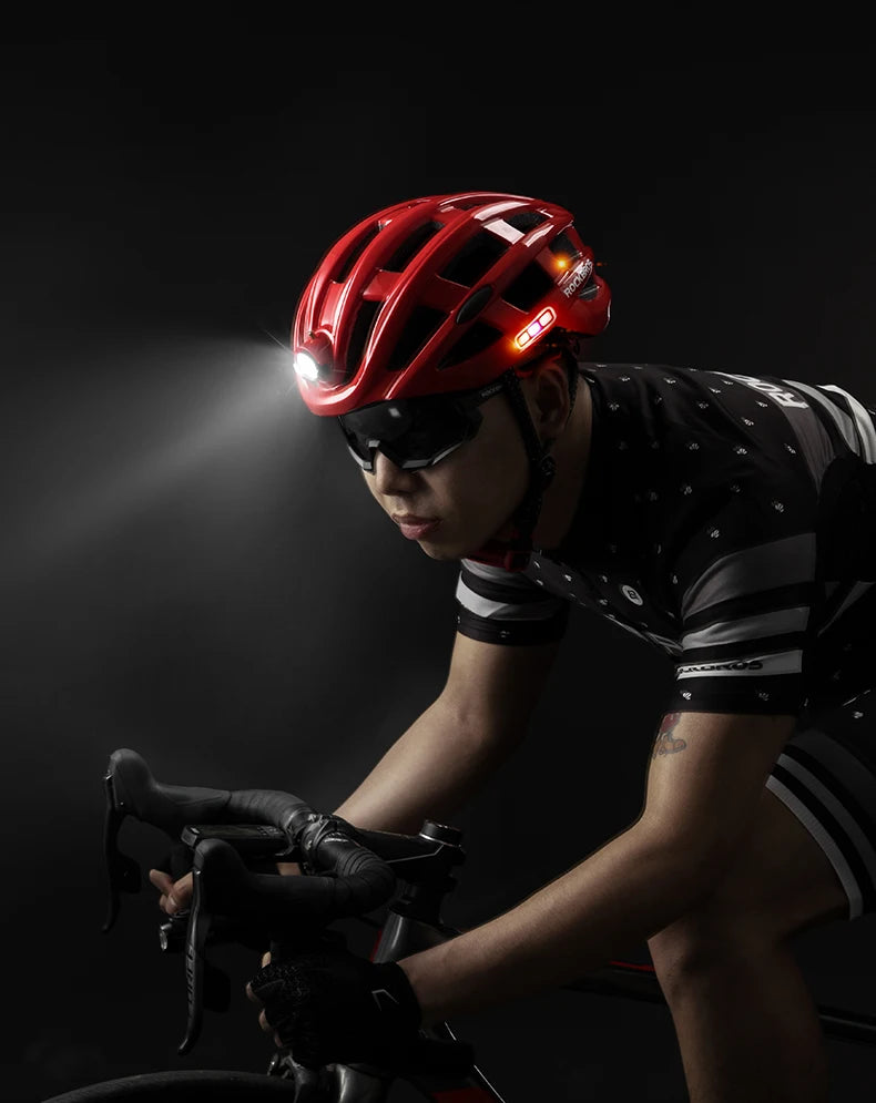 ROCKBROS Bike Headlamp Night Cycling Helmet With Glowing Headlight Warning Light MTB Bicycle Helmet Rechargeable Sport SafetyCap