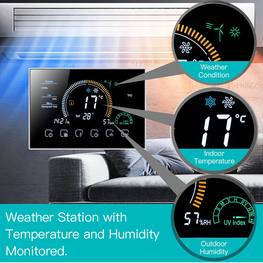 TUYA Wi-Fi Smart Large Colorful Screen Room Programmable Air Thermostat WIFI for Switch Heating Cooler Bridge Voice Alexa
