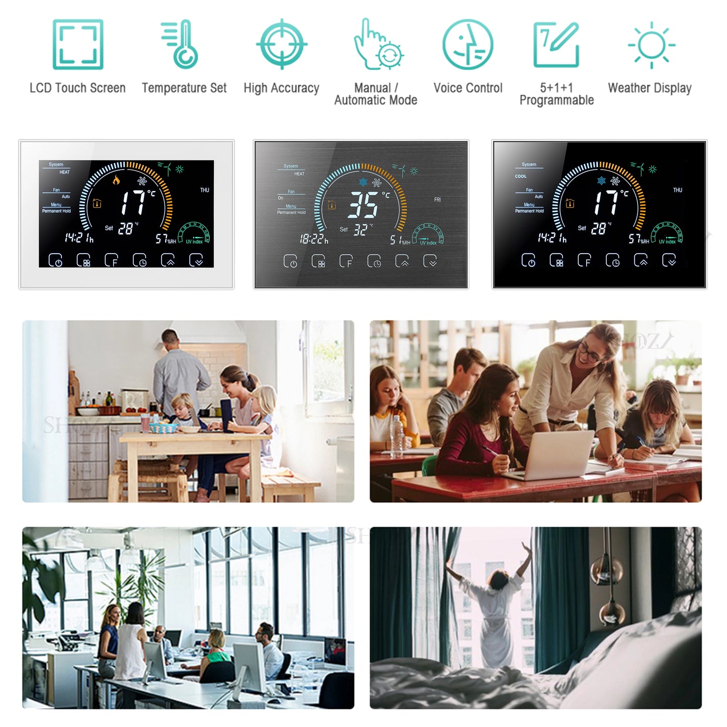 TUYA Wi-Fi Smart Large Colorful Screen Room Programmable Air Thermostat WIFI for Switch Heating Cooler Bridge Voice Alexa