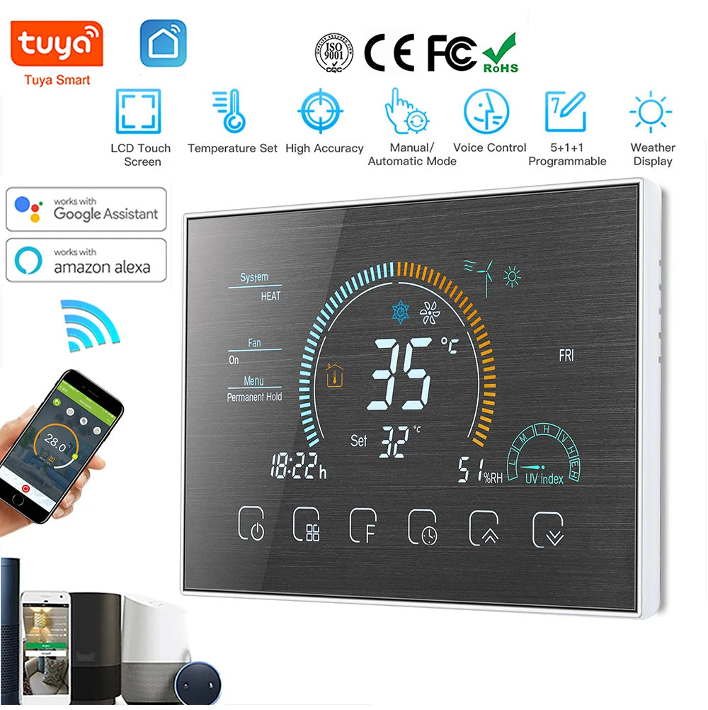 TUYA Wi-Fi Smart Large Colorful Screen Room Programmable Air Thermostat WIFI for Switch Heating Cooler Bridge Voice Alexa