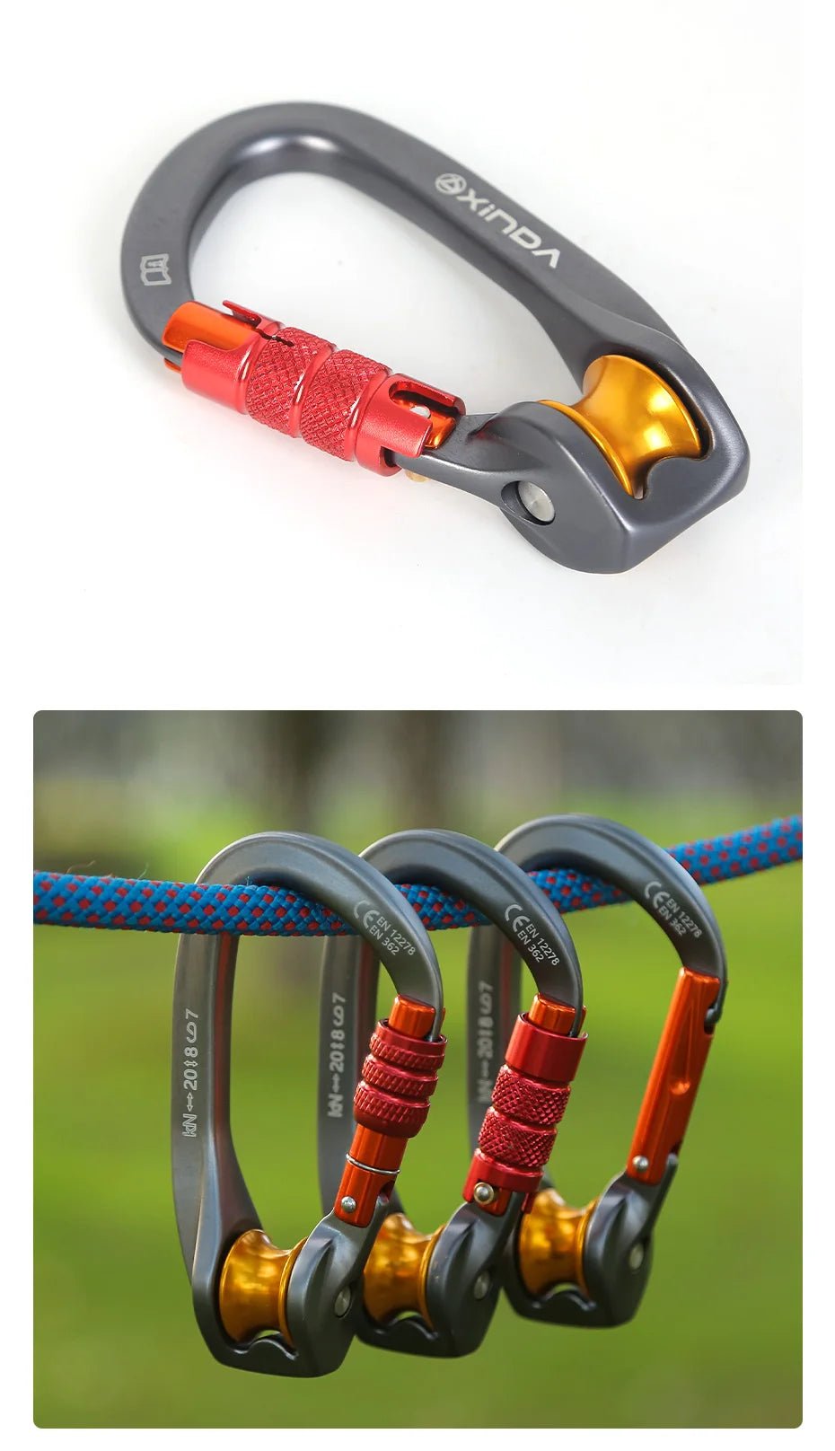 Xinda Outdoor Pulley Carabiner Mountaineering Safety Buckle Lock Cross Strop Equipment Bearing Pulley Hook