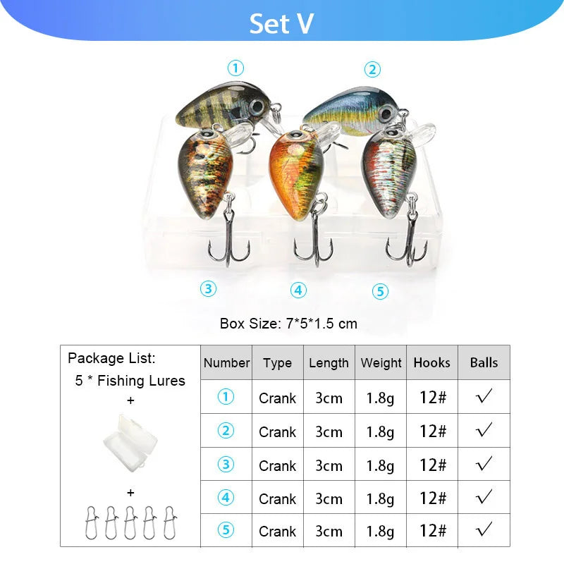 VTAVTA 5pcs Fishing Lures Set Wobblers Crankbaits Fishing Box For Wobblers Swimbait Artificial Bait Kit Hard Lure Fishing Tackle