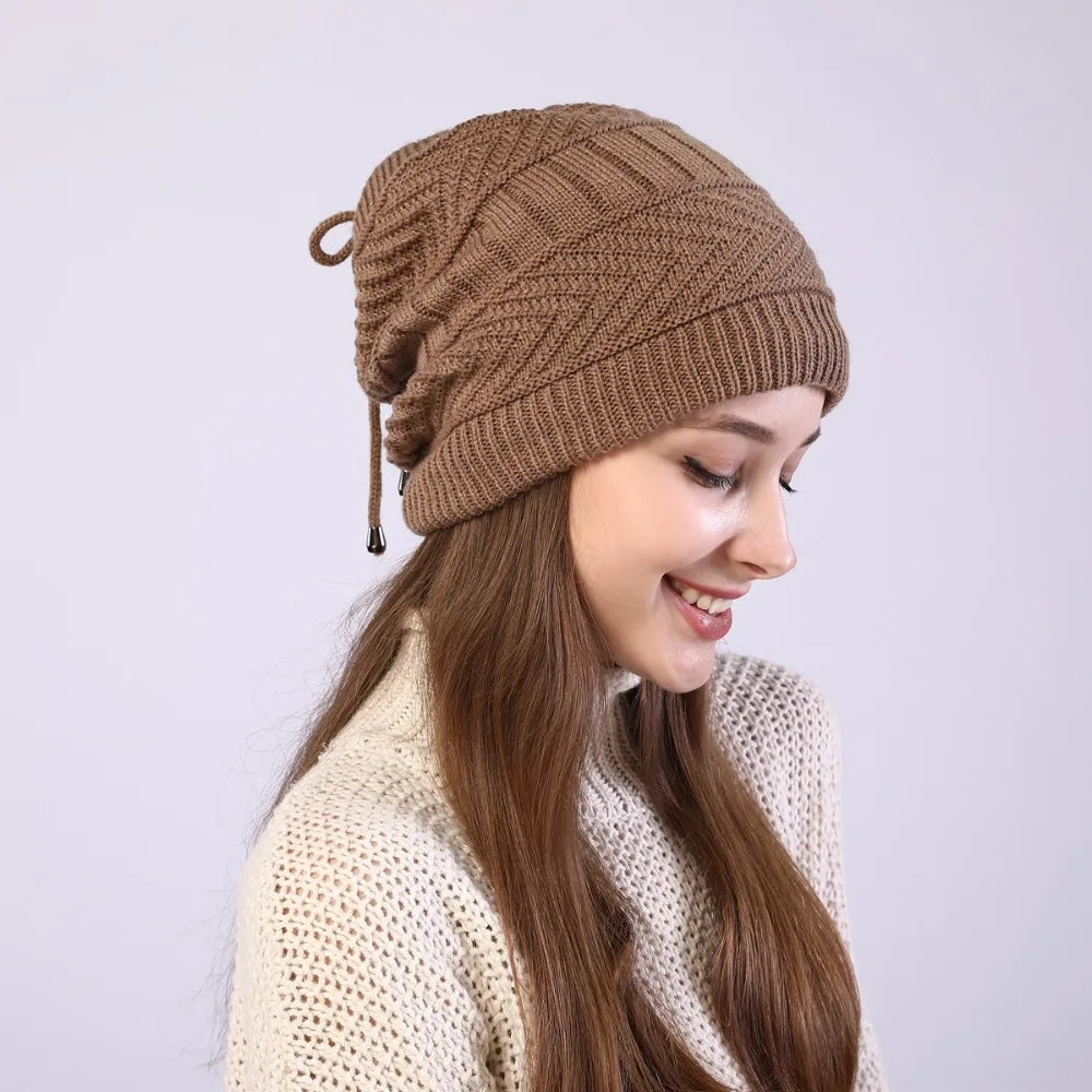 fashion women stretchy knitted Skullies Beanies Hat solid snood scarf warm Beanie For womem Autumn winter Female Beanie cap