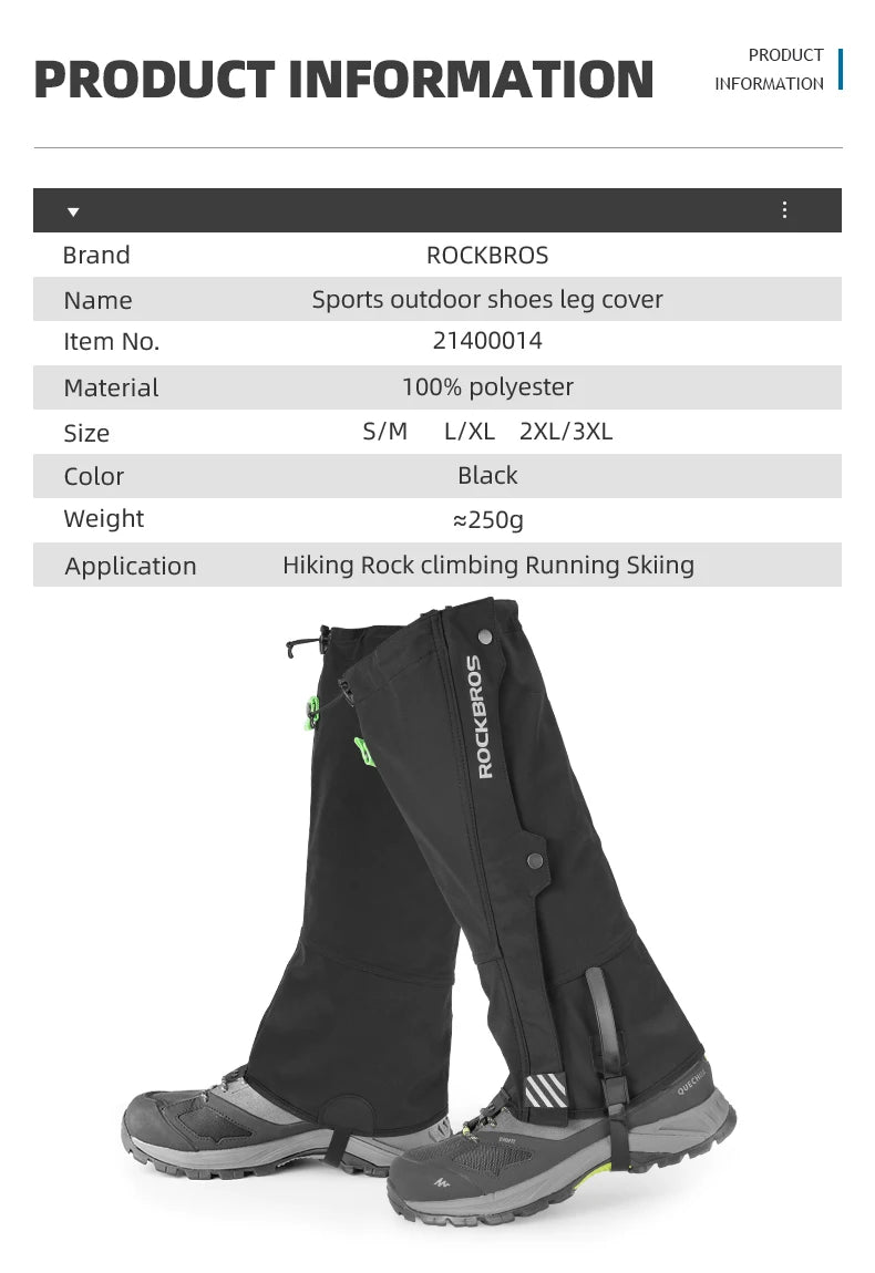 ROCKBROS Outdoor Waterproof Legging Gaiters Hiking Skiing Trekking Desert Leg Cover Boots Shoes Covers Legs Protection Guard