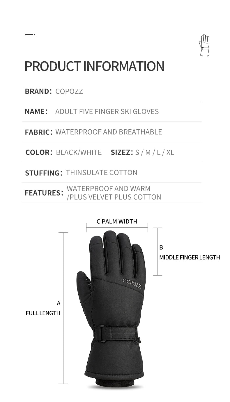 Copozz Men Women Winter Ski Gloves Waterproof Ultralight Snowboard Gloves Motorcycle Riding Snow Keep Warm Windproof Gloves