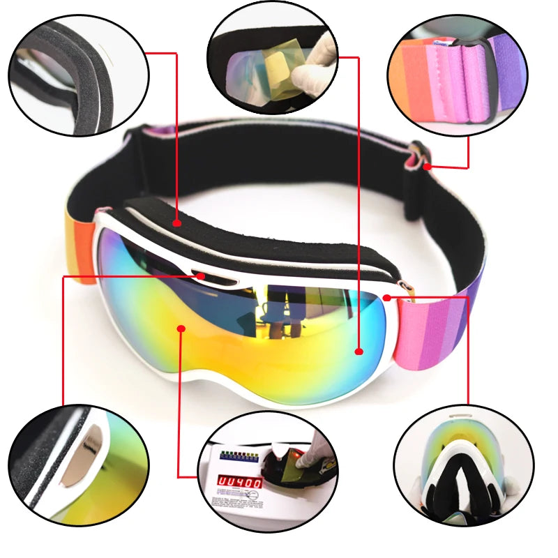 Kids Ski Goggles for Age 4-14 Anti-fog Double Layer UV400 Snow Eyewear Outdoor Sports Winter Snowboard Children Skiing Glasses