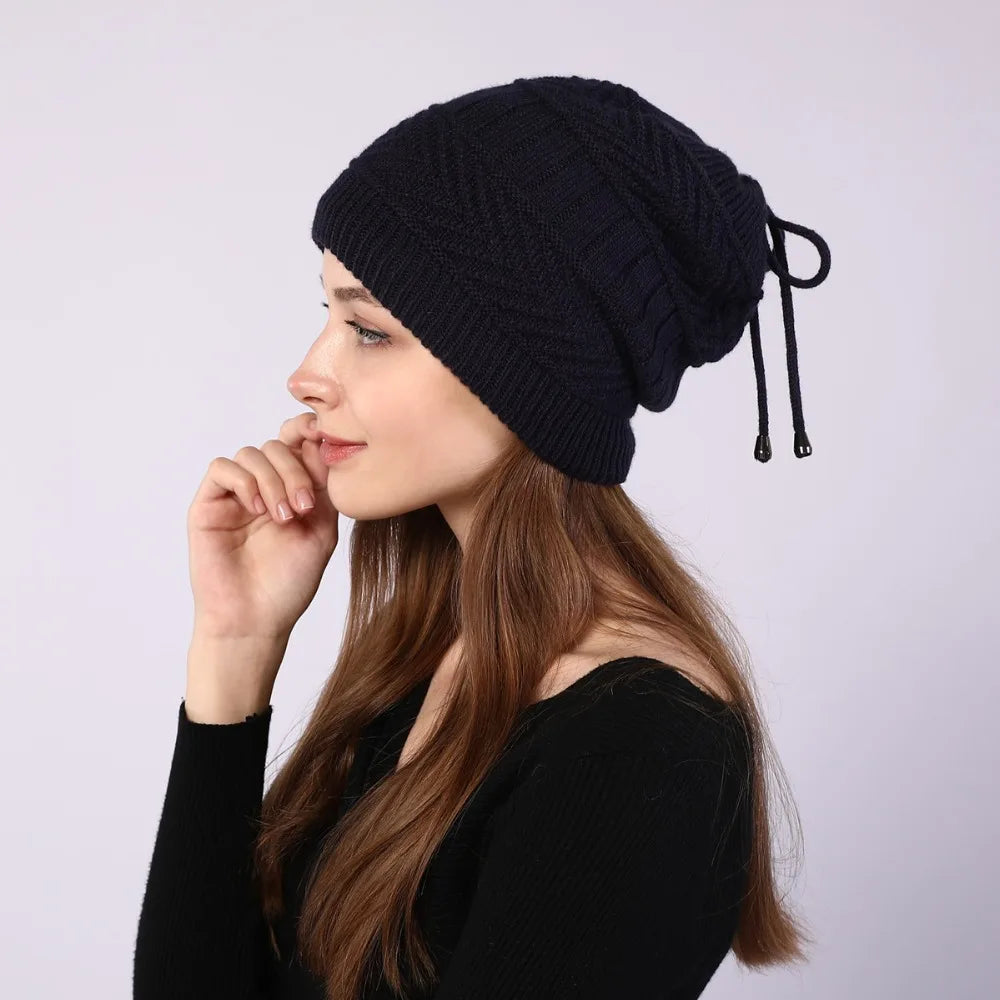 fashion women stretchy knitted Skullies Beanies Hat solid snood scarf warm Beanie For womem Autumn winter Female Beanie cap