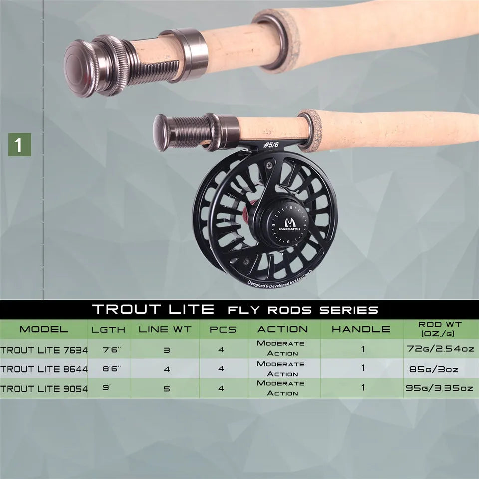 Maximumcatch 3/4/5wt Trout Fly Fishing Rod 7.6/8.6/9ft Moderate Action 40T Carbon Fiber Light Presentation Fly Rod
