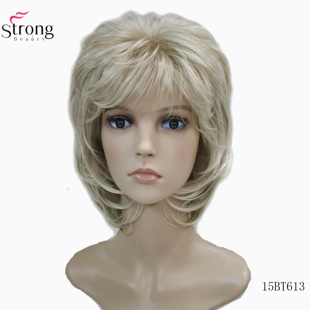 StrongBeauty Women Synthetic wig Short Hair Auburn/Blonde Natural wigs Capless Layered Hairstyles