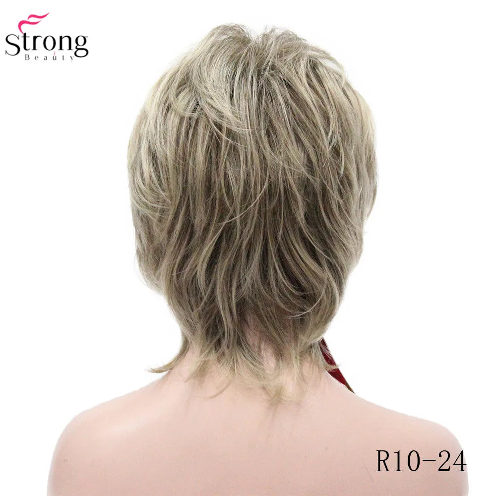 StrongBeauty Women Synthetic wig Short Hair Auburn/Blonde Natural wigs Capless Layered Hairstyles